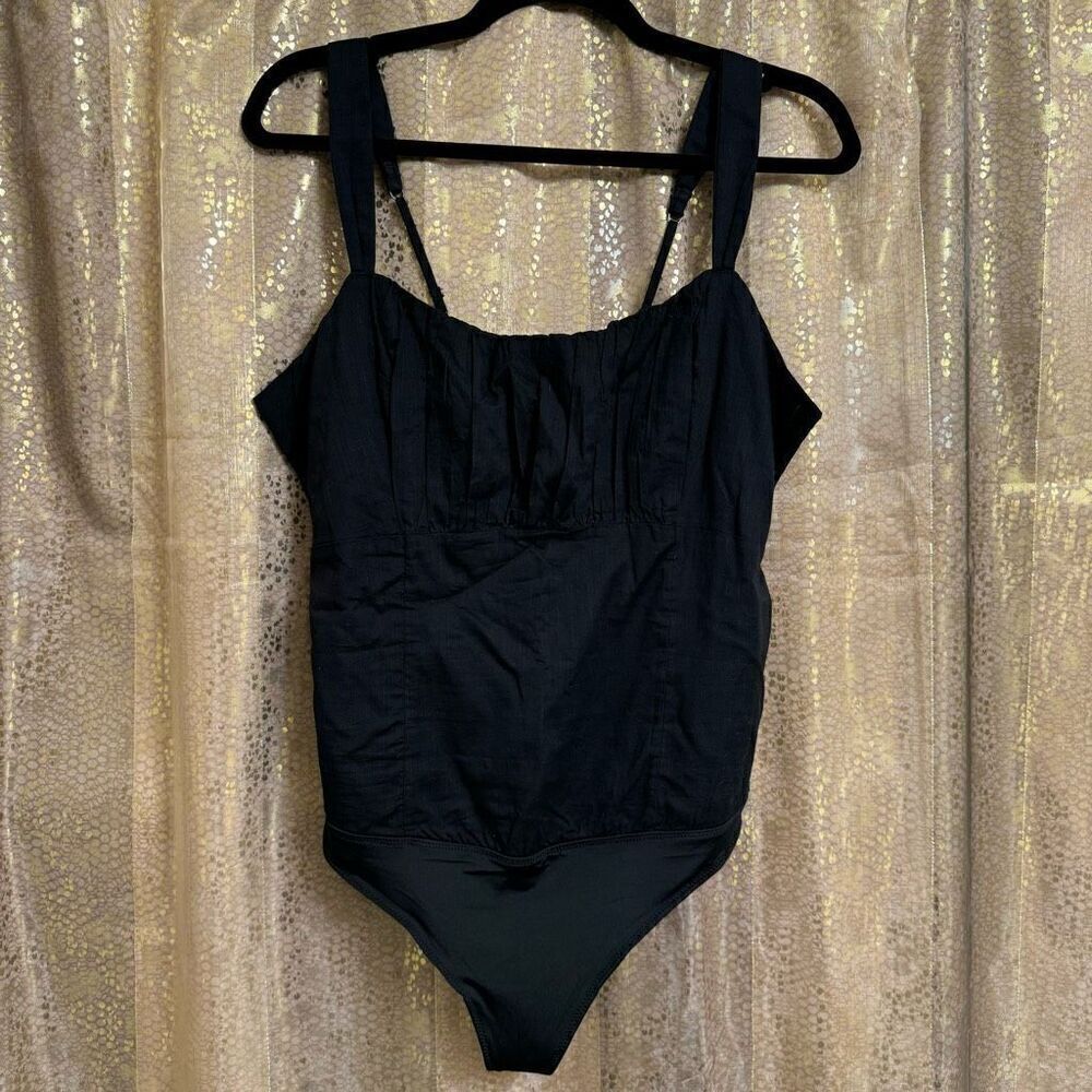 Abercrombie & Fitch Black Ruched Front Tank Top Cotton Bodysuit L NWOT